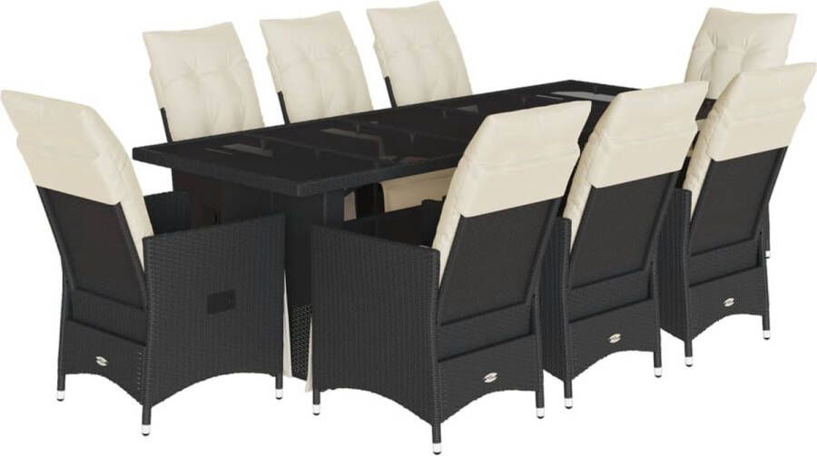 VidaXL 9-delige Bistroset met kussens poly rattan zwart