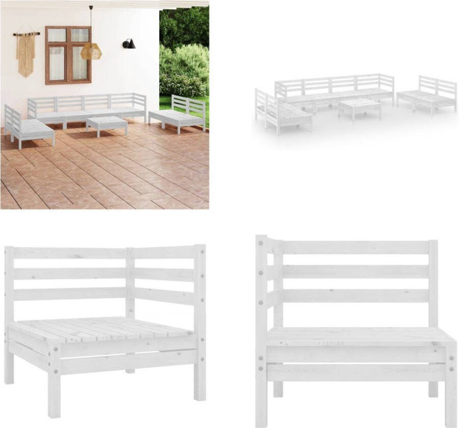 VidaXL 9-delige Loungeset massief grenenhout wit Loungeset Loungesets Tuinsets