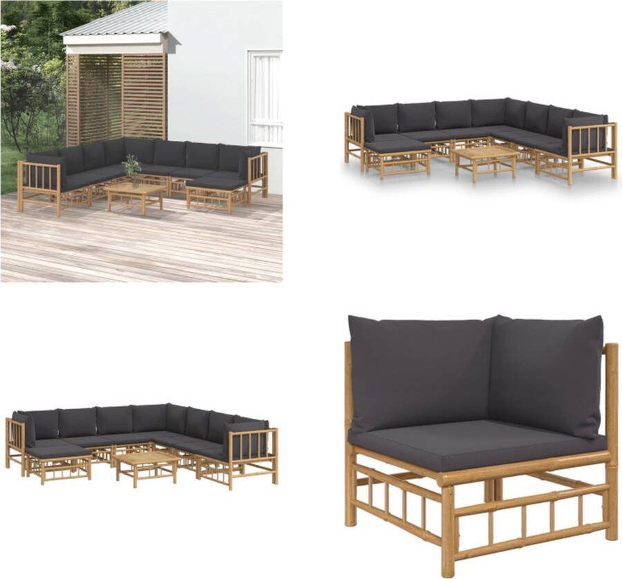 VidaXL 9-delige Loungeset met kussens bamboe donkergrijs Loungeset Loungesets Tuinset Bamboe Loungeset