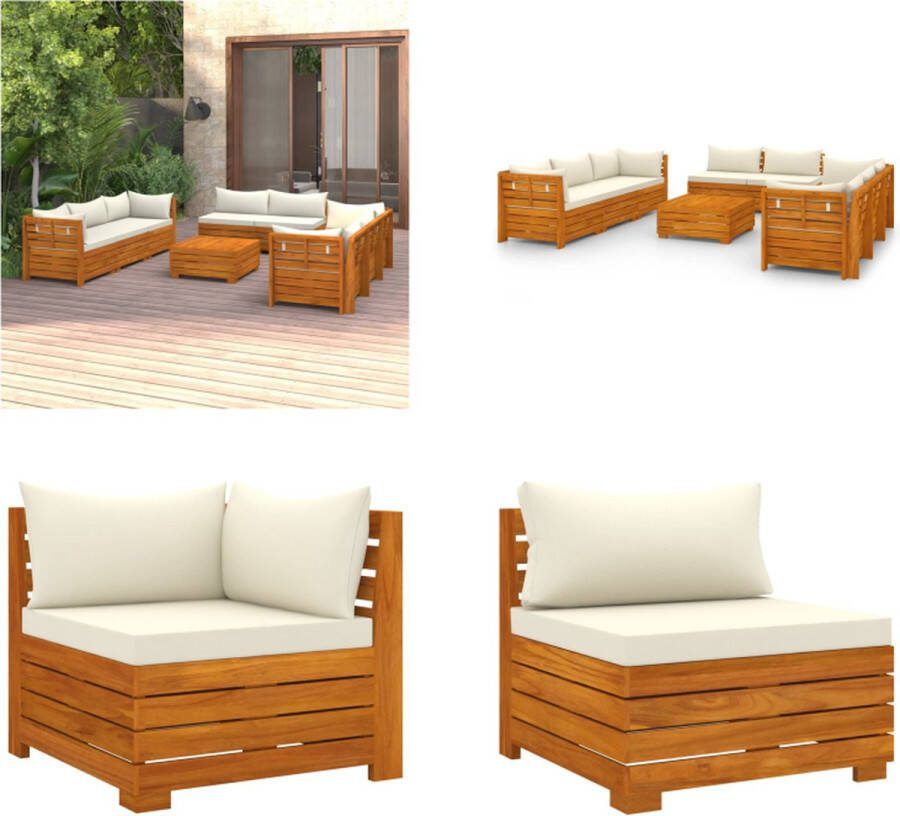 VidaXL 9-delige Loungeset met kussens massief acaciahout Pallet Loungeset Pallet Loungesets Pallet Loungebank Loungeset