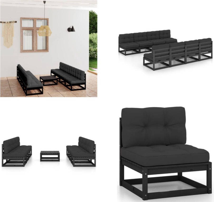 VidaXL 9-delige Loungeset met kussens massief grenenhout Loungeset Loungesets Tuinsets