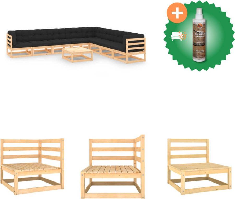 VidaXL Tuinset Grenenhout 70x70 Antraciet 5 Middenbank + 3 Hoekbank + 1 Tafel 8 Zitkussen + 11 Rugkussen Tuinset Inclusief Houtreiniger en verfrisser