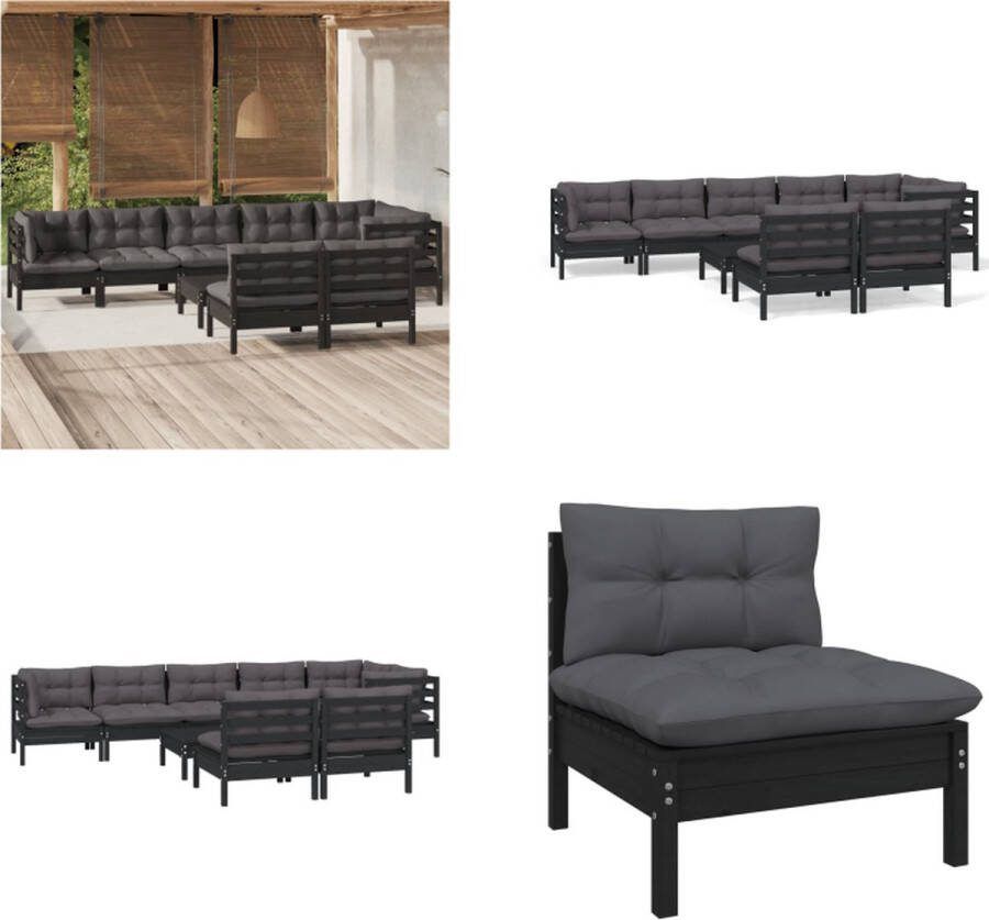 VidaXL 9-delige Loungeset met kussens massief grenenhout zwart Loungeset Loungesets Lounge Set Lounge Sets
