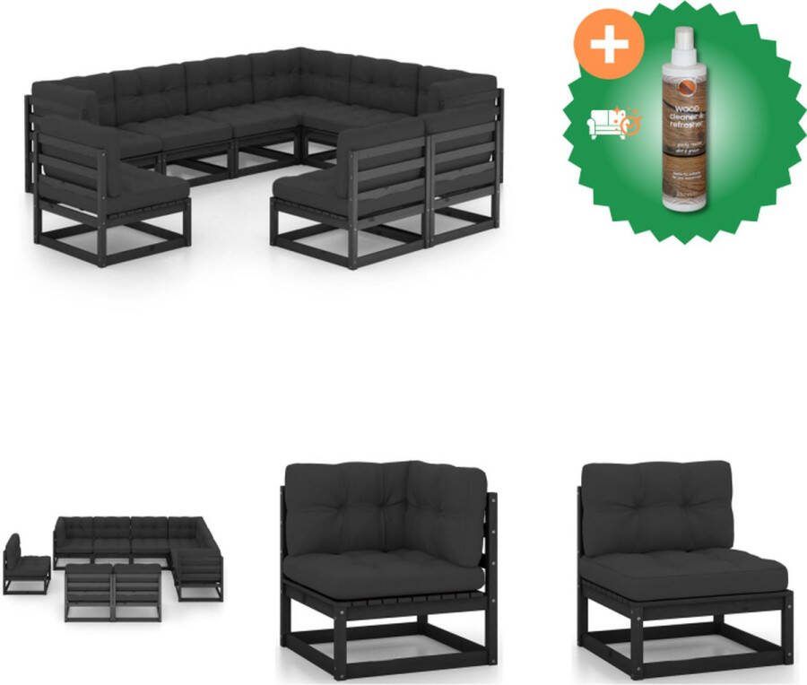 VidaXL Loungeset Grenenhout Zwart 70x70x67 cm Inclusief kussens Montage vereist Tuinset Inclusief Houtreiniger en verfrisser