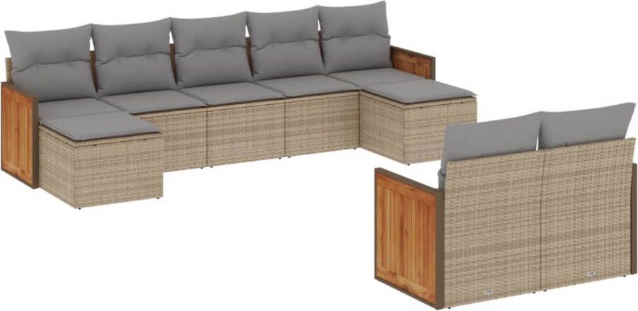 VidaXL 9-delige Loungeset met kussens poly rattan beige