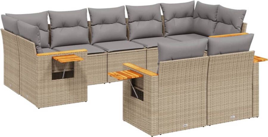 VidaXL 9-delige Loungeset met kussens poly rattan beige