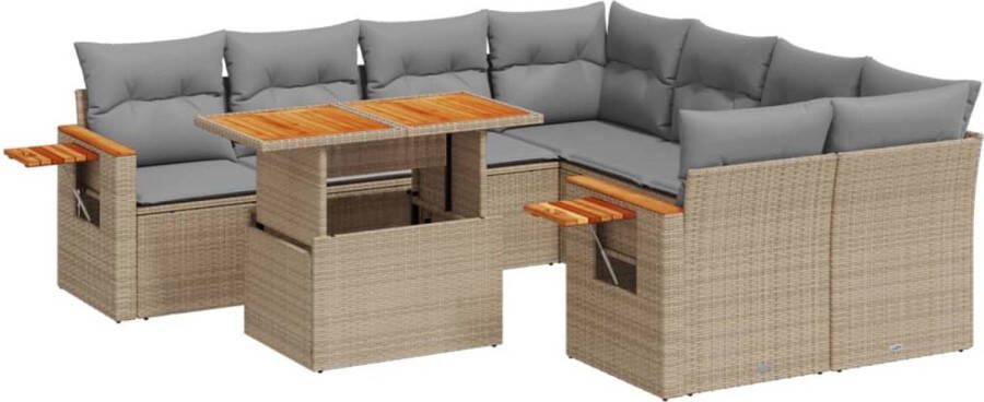VidaXL 9-delige Loungeset met kussens poly rattan beige