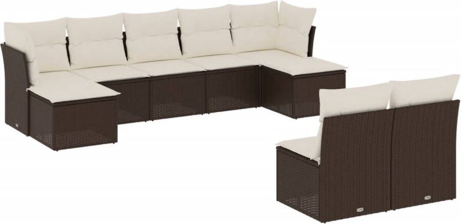VidaXL 9-delige Loungeset met kussens poly rattan bruin
