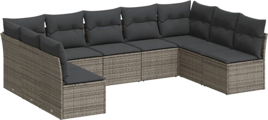 VidaXL 9-delige Loungeset met kussens poly rattan grijs