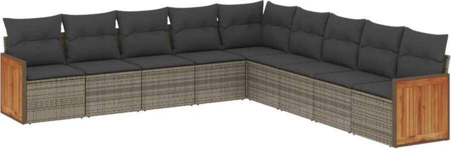 VidaXL 9-delige Loungeset met kussens poly rattan grijs