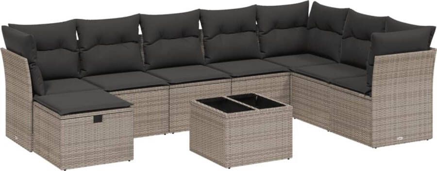 VidaXL 9-delige Loungeset met kussens poly rattan grijs