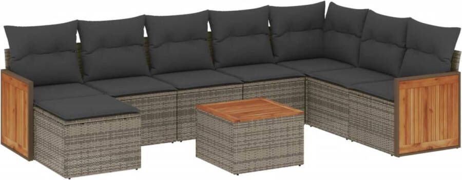 VidaXL 9-delige Loungeset met kussens poly rattan grijs