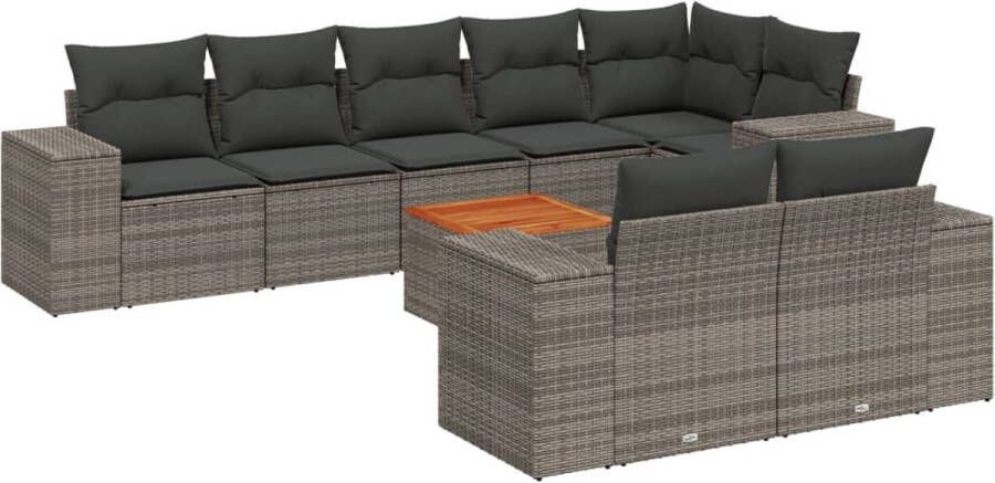 VidaXL 9-delige Loungeset met kussens poly rattan grijs