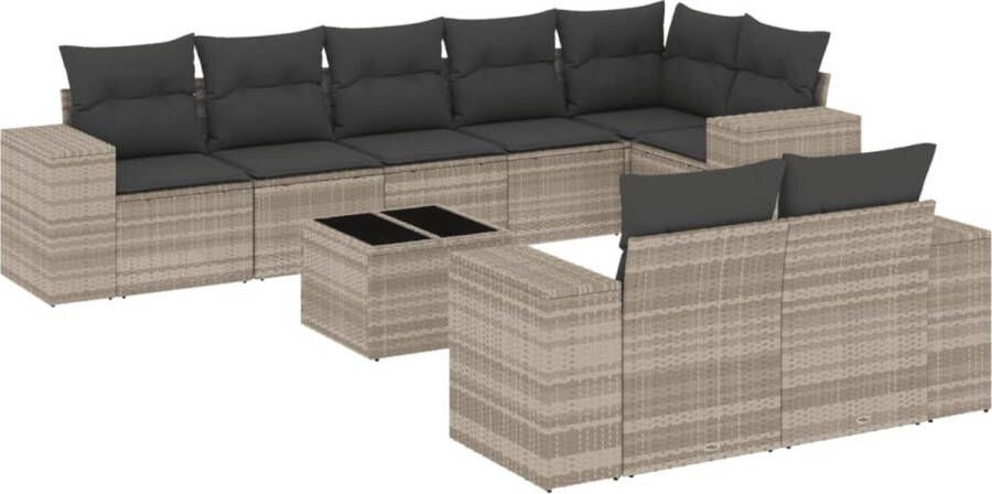 VidaXL 9-delige Loungeset met kussens poly rattan lichtgrijs