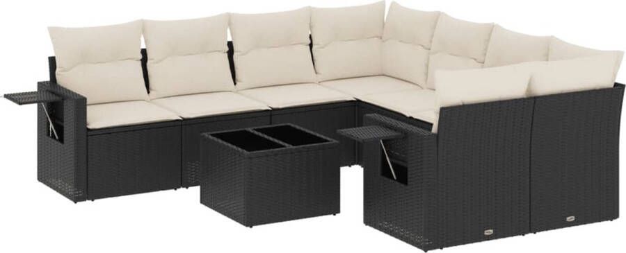 VidaXL 9-delige Loungeset met kussens poly rattan zwart
