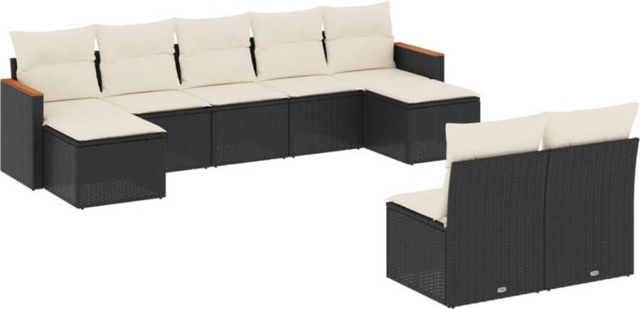 VidaXL 9-delige Loungeset met kussens poly rattan zwart