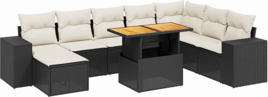 VidaXL 9-delige Loungeset met kussens poly rattan zwart