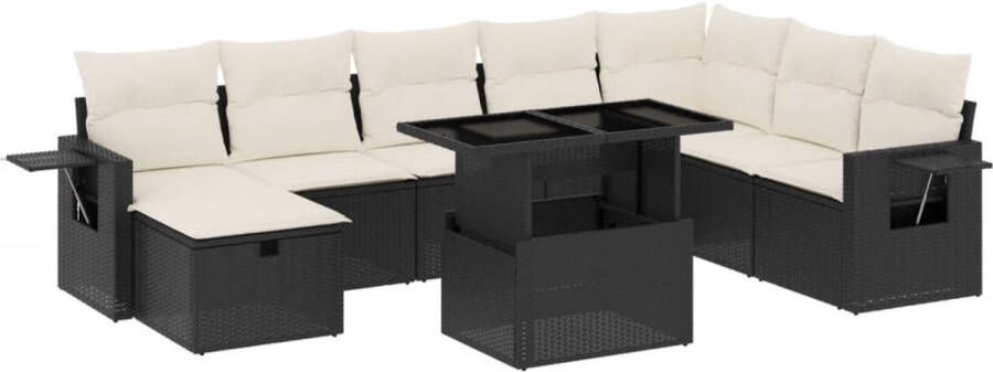 VidaXL 9-delige Loungeset met kussens poly rattan zwart