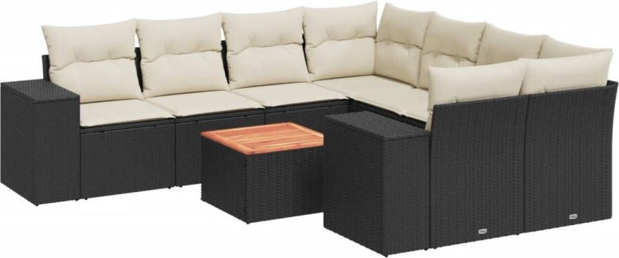 VidaXL 9-delige Loungeset met kussens poly rattan zwart