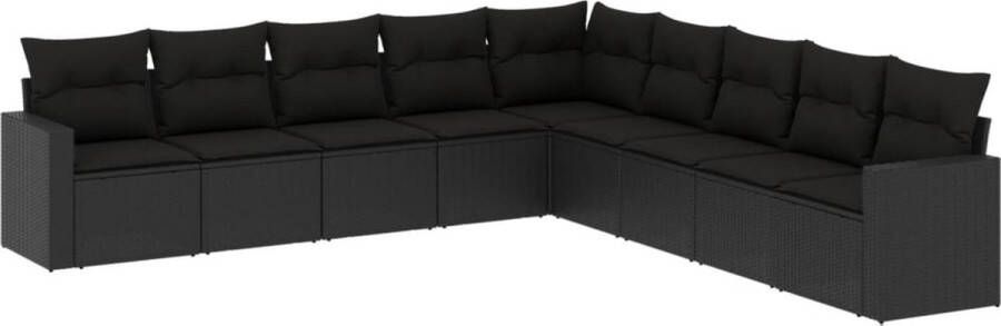 VidaXL 9-delige Loungeset met kussens poly rattan zwart