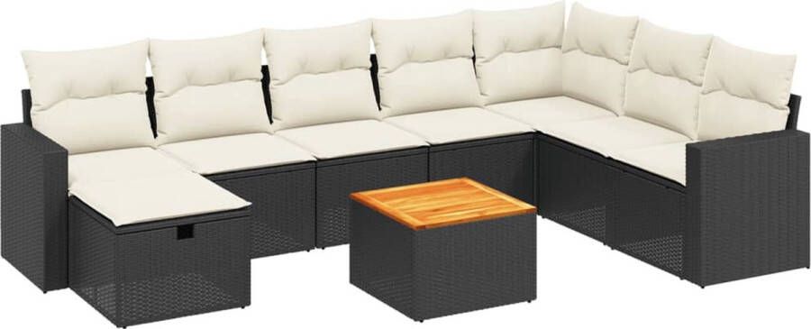 VidaXL 9-delige Loungeset met kussens poly rattan zwart