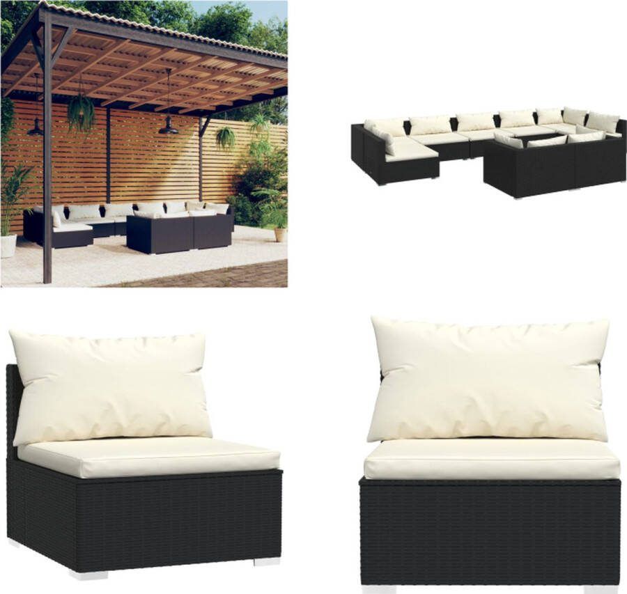 VidaXL 9-delige Loungeset met kussens poly rattan zwart Loungeset Loungesets Tuinset Tuinmeubelset