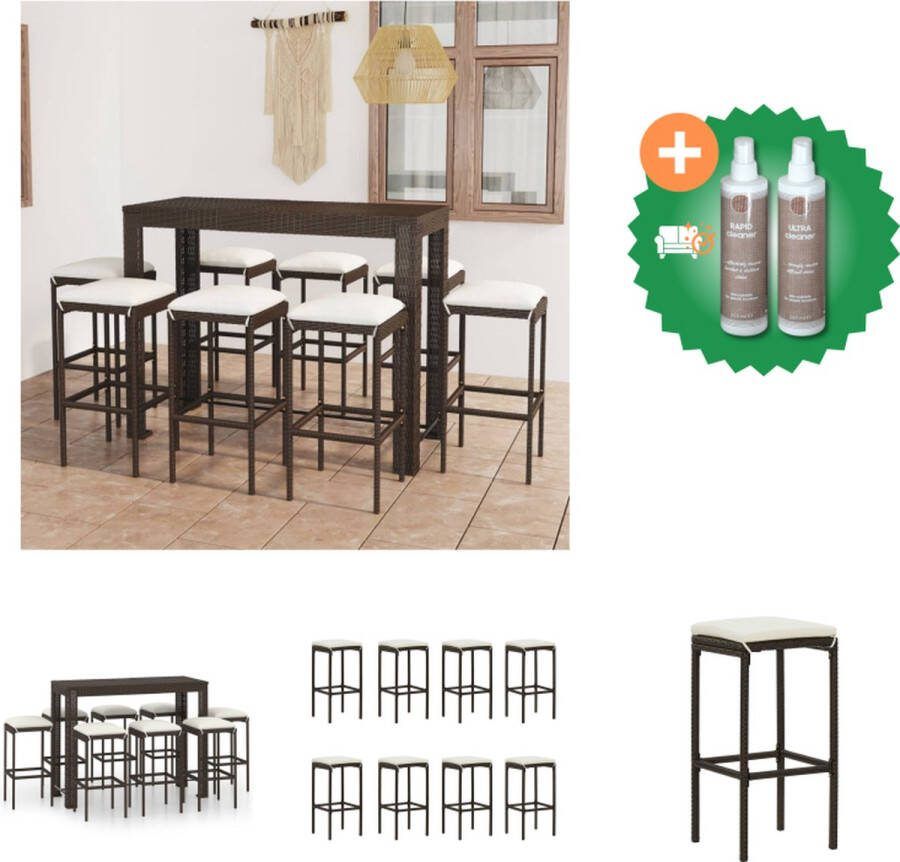 VidaXL Barset Bruin PE-rattan Gepoedercoat Staal 140.5 x 60.5 x 110.5 cm Inclusief 8 barkrukken en kussens Tuinset Inclusief Onderhoudsset