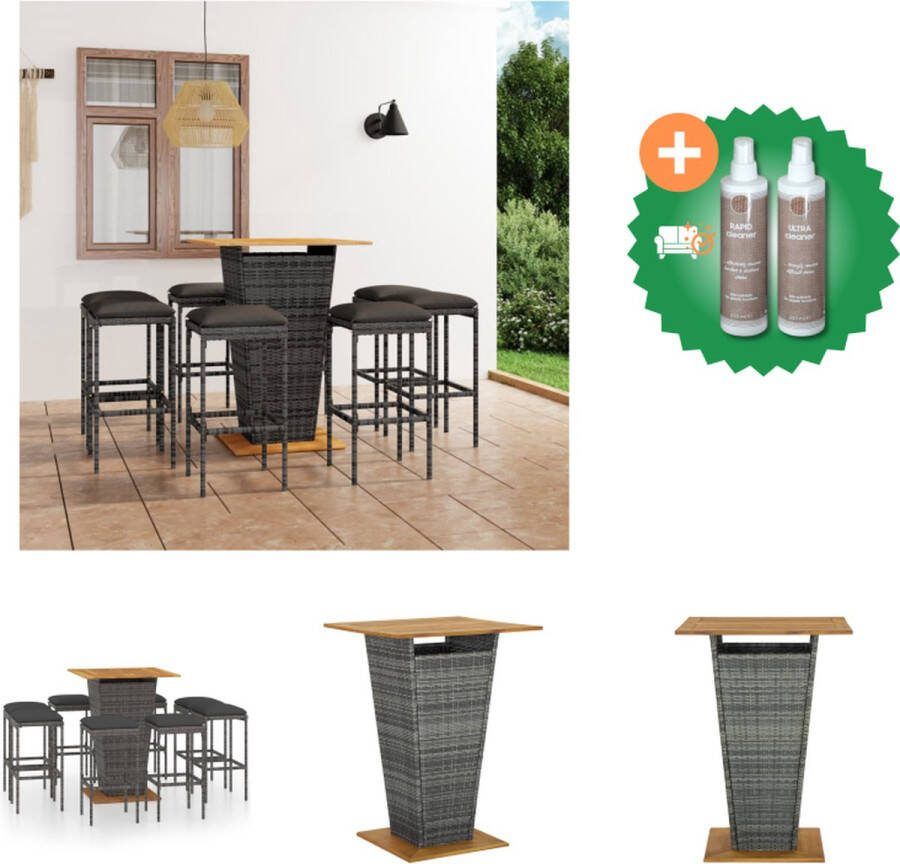 VidaXL Barset Grijs Bartafel en 8 barkrukken 80 x 80 x 110 cm Staal en acaciahout Tuinset Inclusief Onderhoudsset