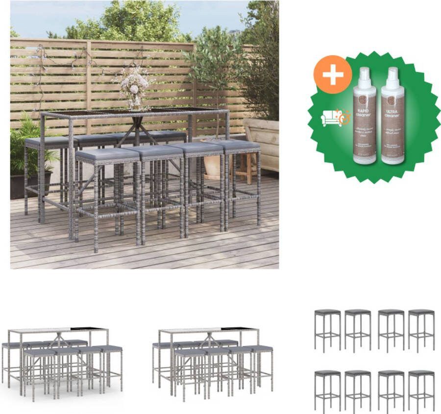 VidaXL Tuinbarset Bartafel met 8 barkrukken Grijs 180 x 70 x 110 cm Tuinset Inclusief Onderhoudsset
