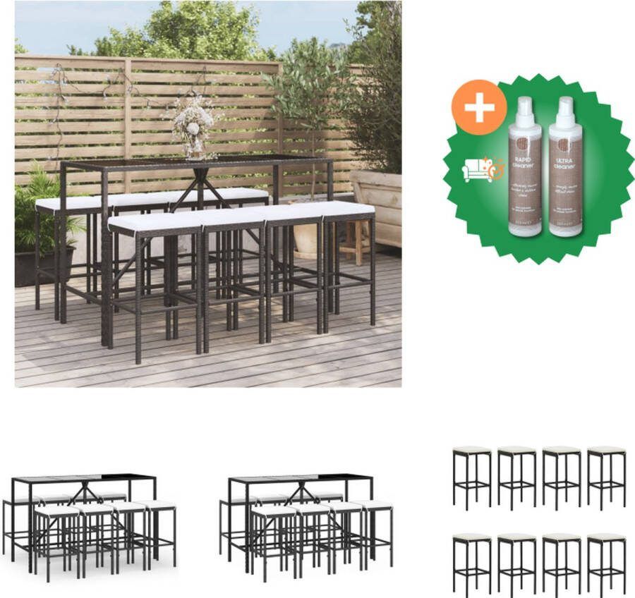 VidaXL Tuinbarset PE-rattan zwart 180x70x110 cm incl 8 barkrukken weerbestendig Tuinset Inclusief Onderhoudsset