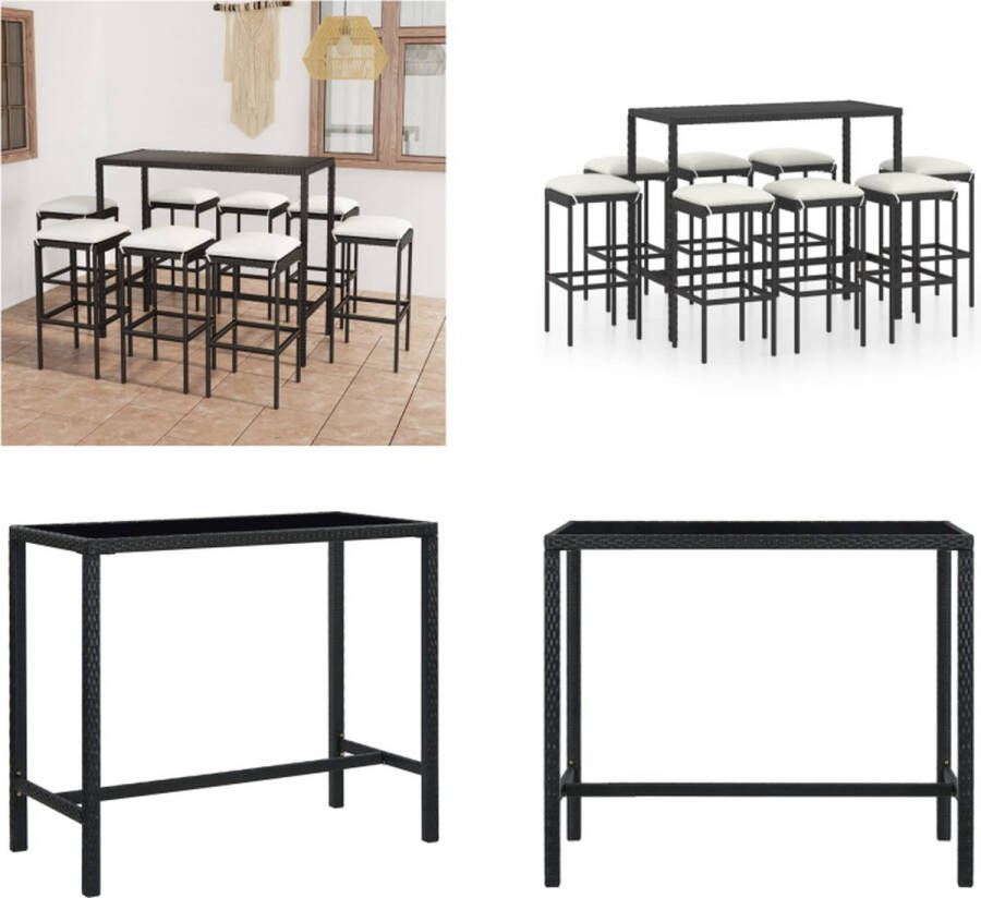 VidaXL 9-delige Tuinbarset met kussens poly rattan zwart Tuinset Tuinsets Loungeset Loungesets