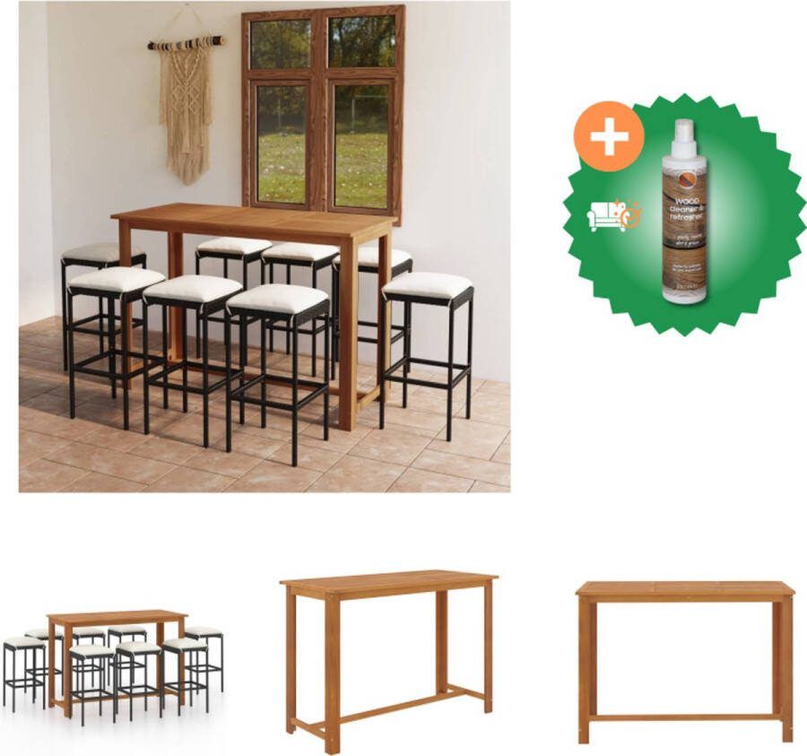VidaXL Barset Acaciahout Zwart 8 Barkrukken 150 x 70 x 105 cm Tuinset Inclusief Houtreiniger en verfrisser