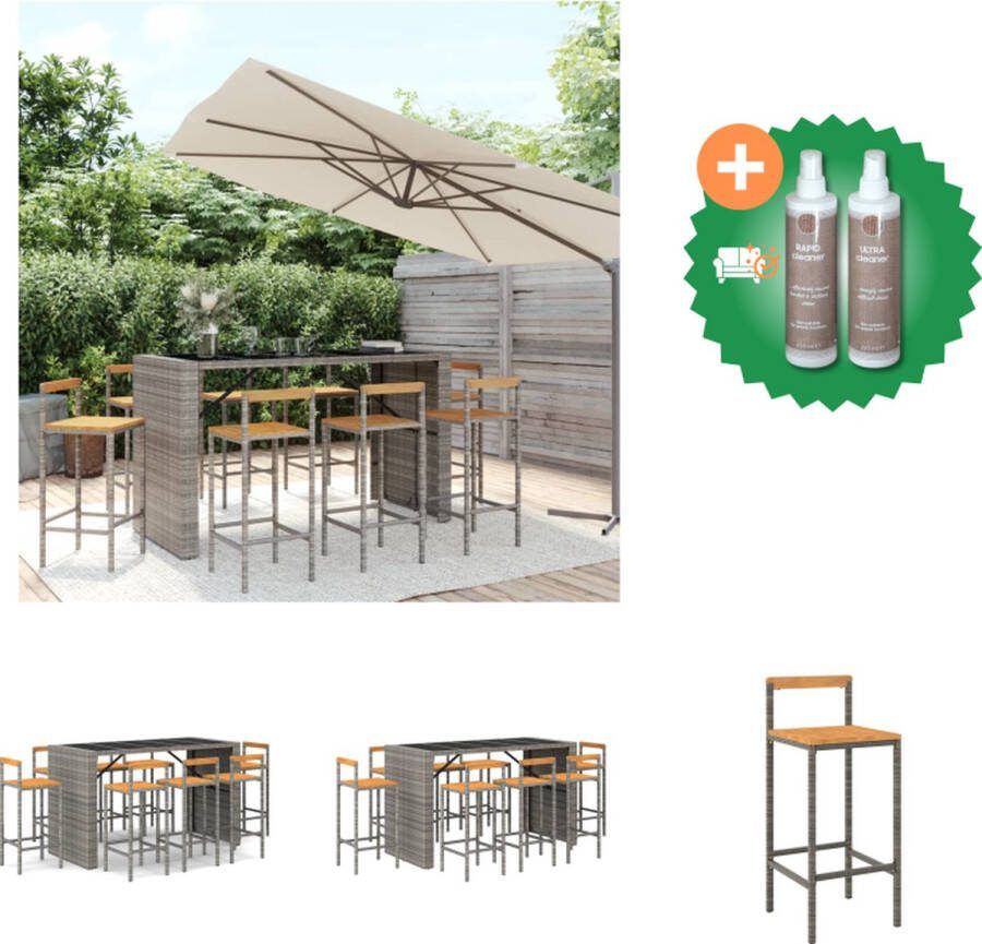 VidaXL 9 delige Tuinbarset poly rattan en massief acaciahout grijs Tuinset Inclusief Onderhoudsset