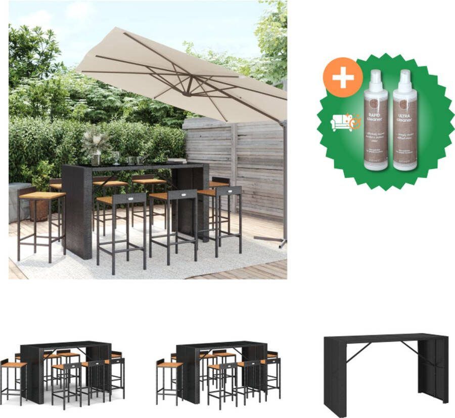 VidaXL 9 delige Tuinbarset poly rattan en massief acaciahout zwart Tuinset Inclusief Onderhoudsset