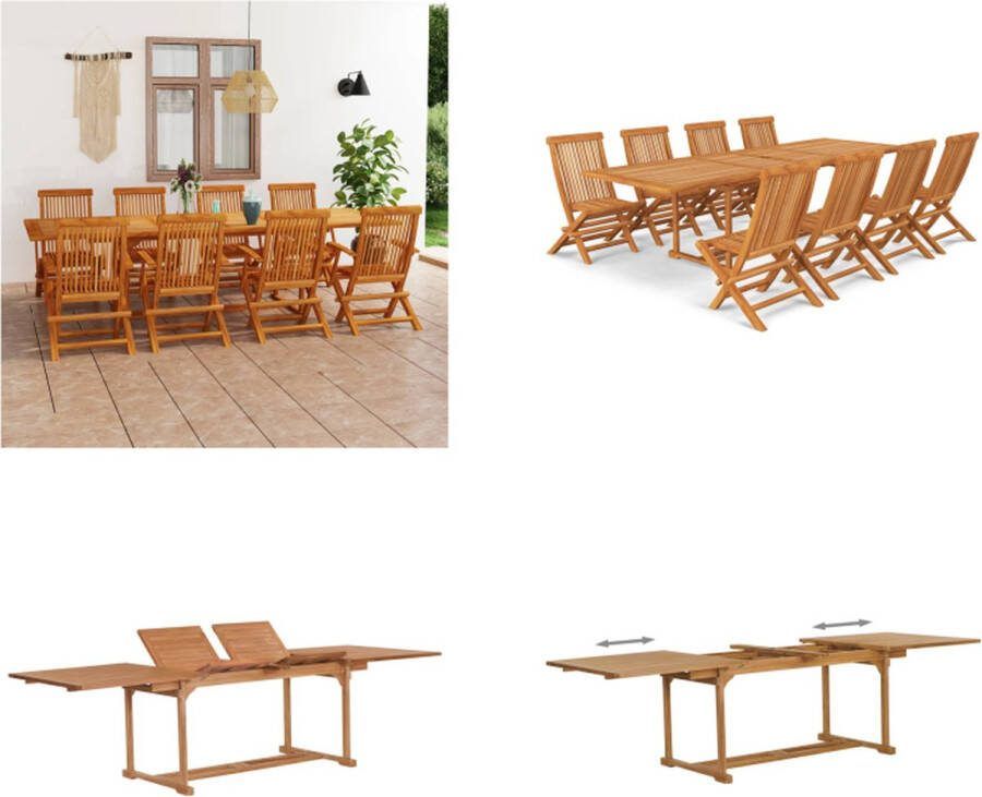 VidaXL 9-delige Tuinset massief teakhout Eethoek Voor In De Tuin Eethoeken Voor In De Tuin Opklapbare Eethoek Opklapbare Eethoeken