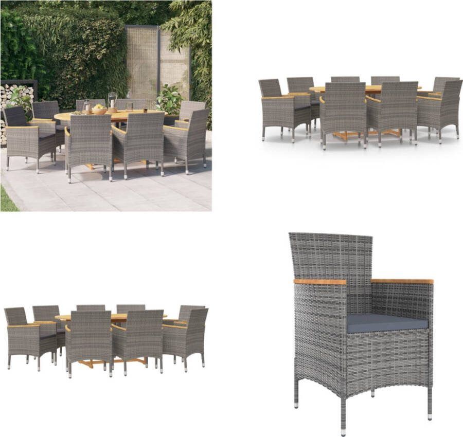 VidaXL 9-delige Tuinset met kussens grijs Tuinset Tuinsets Eethoek Eetset