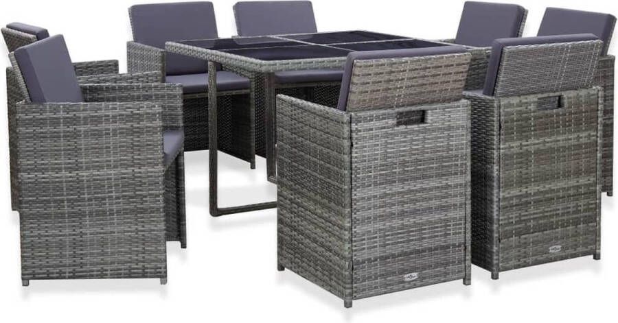 VidaXL -9-delige-Tuinset-met-kussens-poly-rattan-antraciet