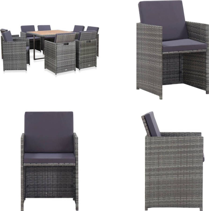 VidaXL 9-delige Tuinset met kussens poly rattan antraciet Eethoek Voor Buiten Eethoeken Voor Buiten Tuintafel En Stoel Tuintafels En Stoelen