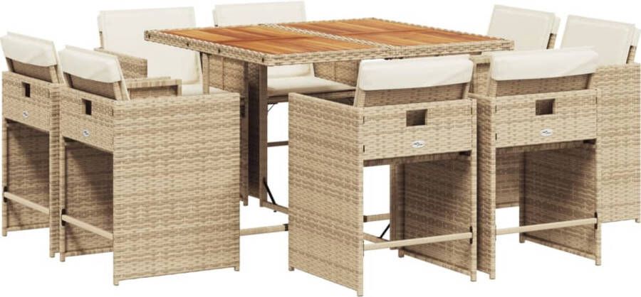 VidaXL 9-delige Tuinset met kussens poly rattan beige