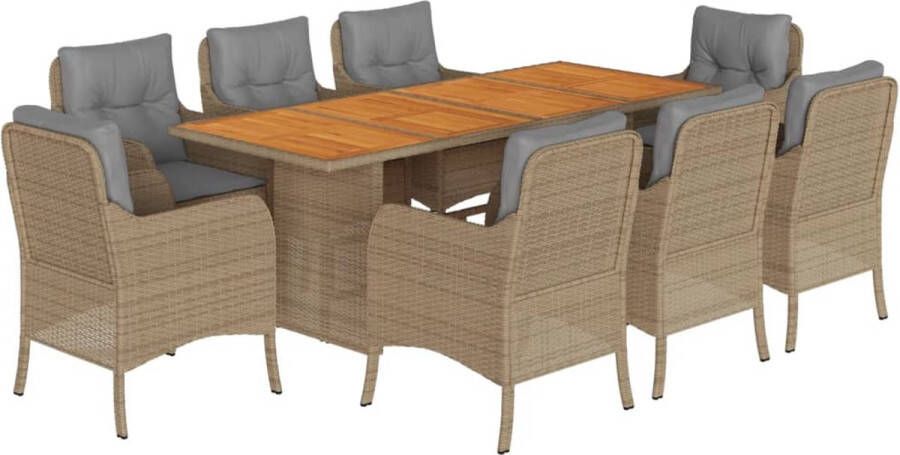 VidaXL 9-delige Tuinset met kussens poly rattan beige