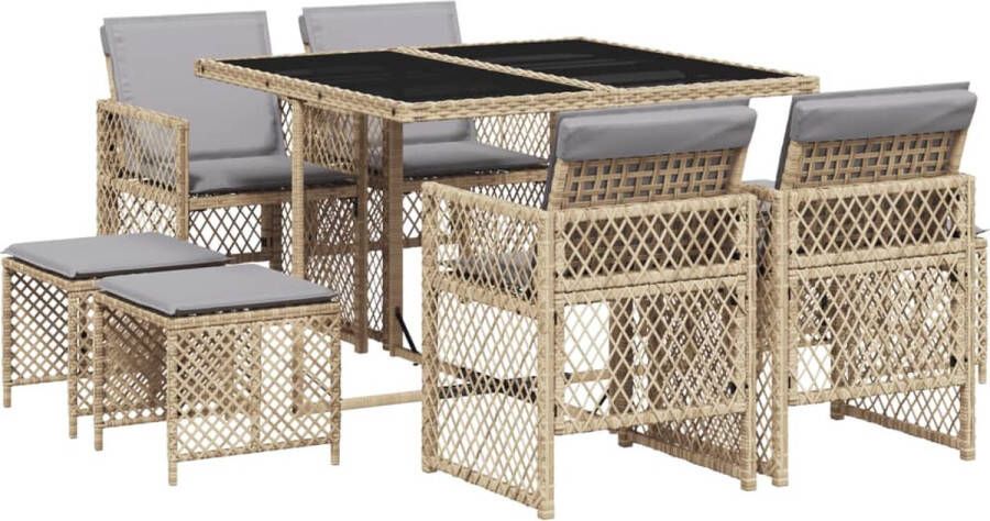 VidaXL 9-delige Tuinset met kussens poly rattan beige