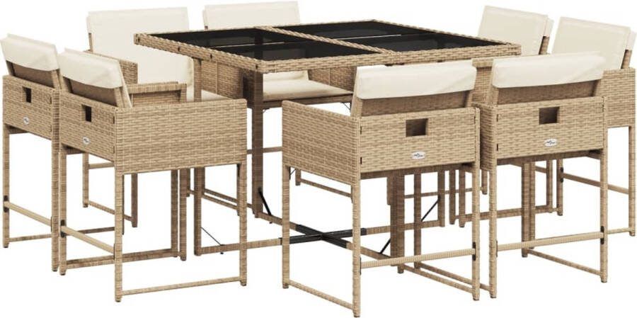 VidaXL 9-delige Tuinset met kussens poly rattan beige