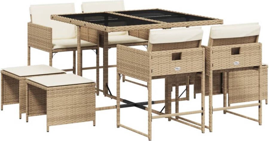 VidaXL 9-delige Tuinset met kussens poly rattan beige