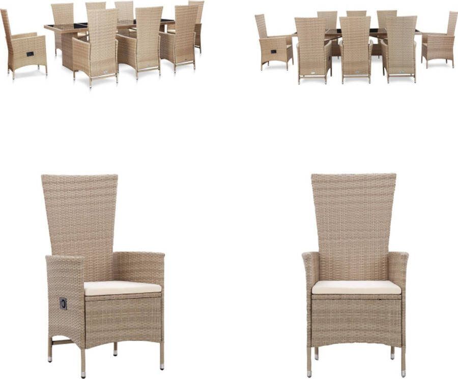VidaXL 9-delige Tuinset met kussens poly rattan beige Eethoek Voor Buiten Eethoeken Voor Buiten Tuintafel En Stoel Tuintafels En Stoelen