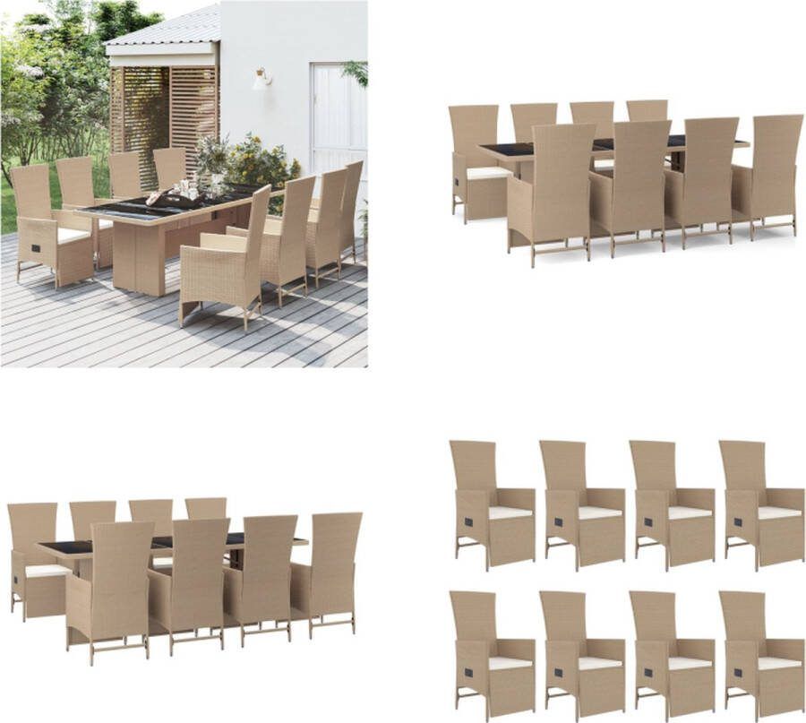 VidaXL 9-delige Tuinset met kussens poly rattan beige Tuinset Tuinsets Tuin Set Tuinmeubelset