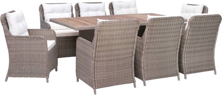 VidaXL -9-delige-Tuinset-met-kussens-poly-rattan-bruin