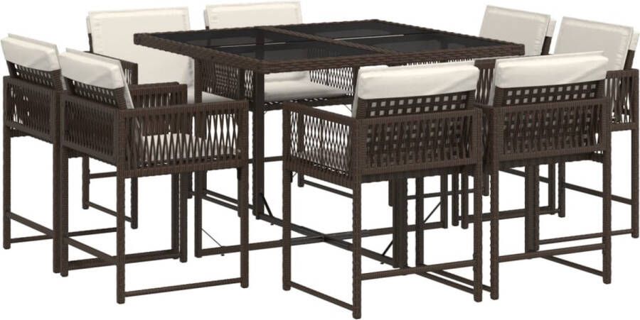 VidaXL 9-delige Tuinset met kussens poly rattan bruin