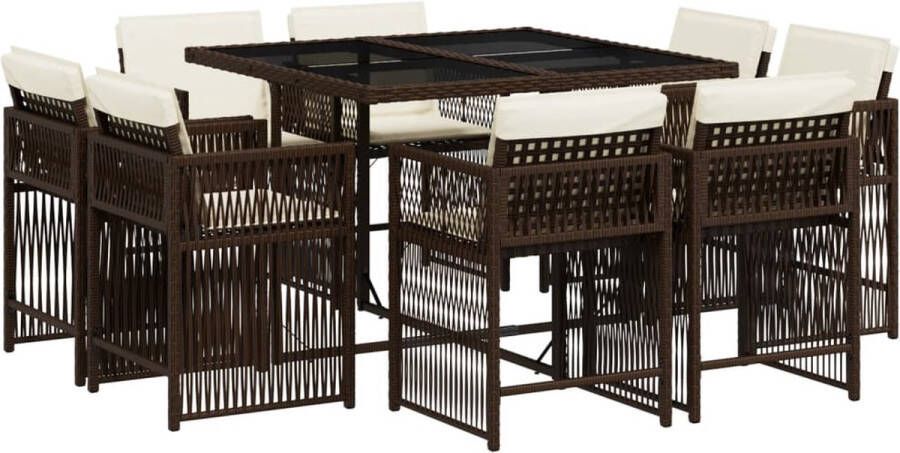 VidaXL 9-delige Tuinset met kussens poly rattan bruin
