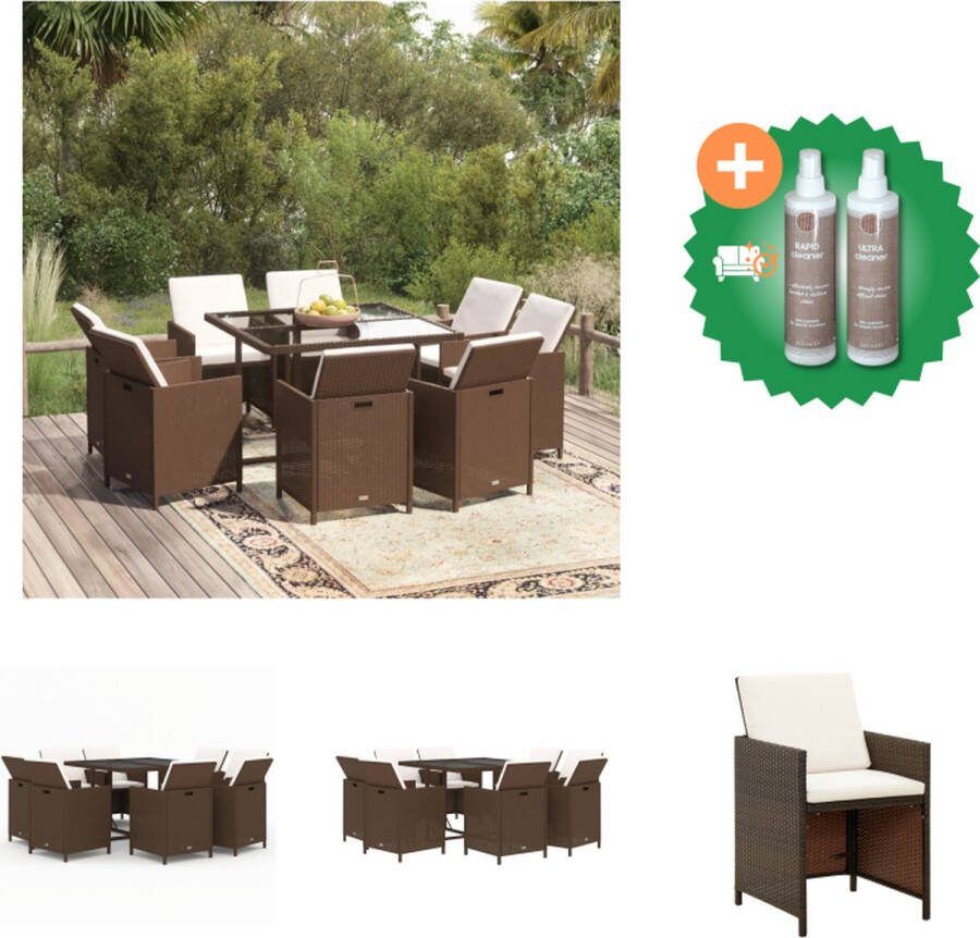 VidaXL Eethoek Bruin PE Rattan 109 x 107 x 74 cm Montage vereist Tuinset Inclusief Onderhoudsset