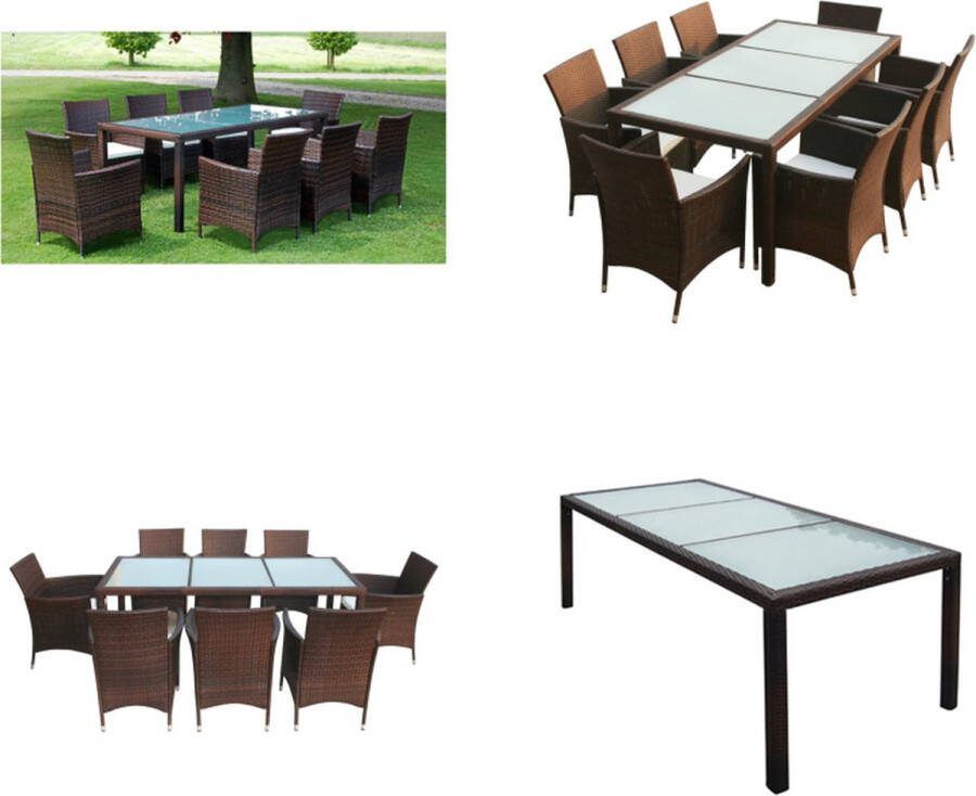 VidaXL 9-delige Tuinset met kussens poly rattan bruin Tuintafel En Stoel Tuintafels En Stoelen Tuintafel Set Tuintafel Sets